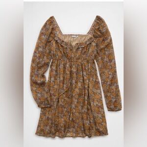 American Eagle Long Sleeve Chiffon Babydoll Mini Dress